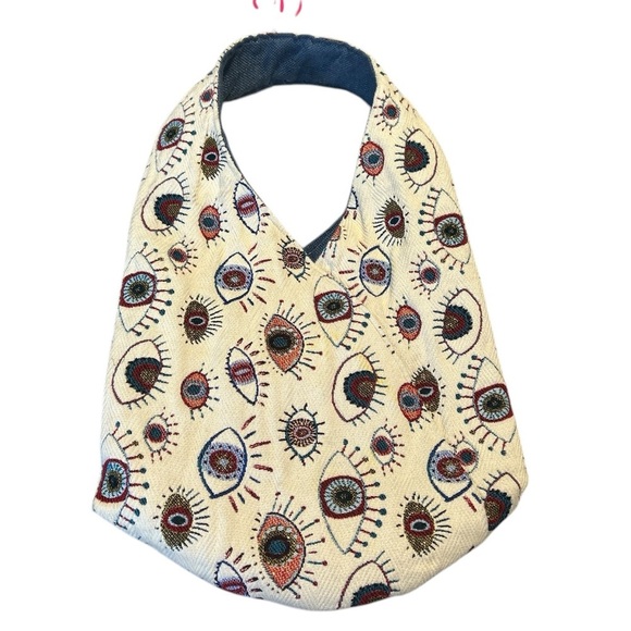 Evil Eye Bindle Tote herringbone bag by French Designer Sophie Peirani Createur - Picture 5 of 8